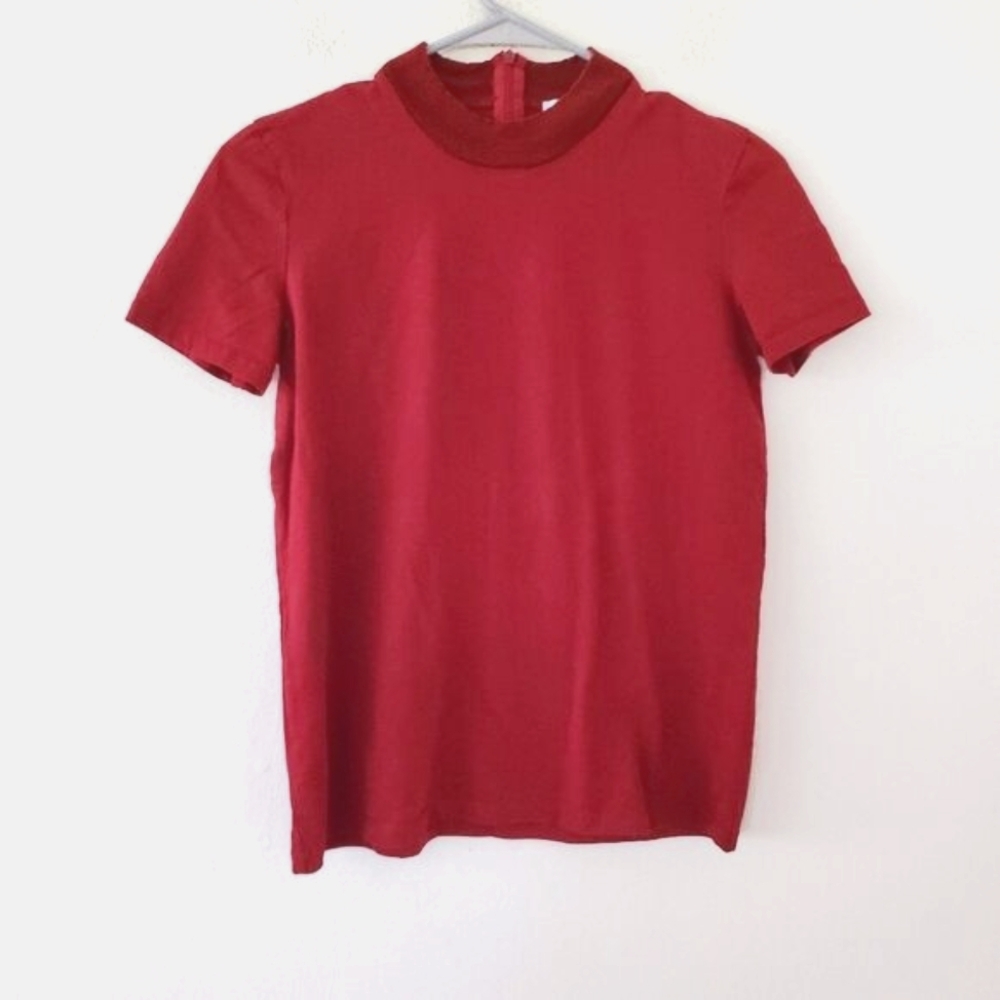 *Zara Woman Mock Neck Brick Red Top Sz.S